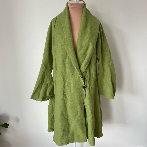 Kostron Atelier German 100% Virgin Wool Green Lagenlook Single Button Coat EUC M - Picture 1 of 11